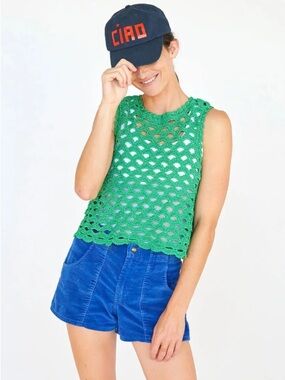 Clare V Green Crochet Sleeveless Knit Top NWT